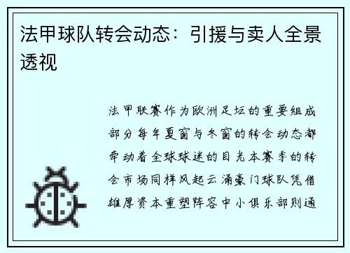 法甲球队转会动态：引援与卖人全景透视